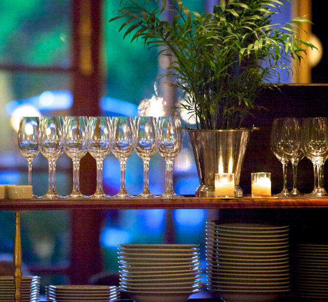 Wine glasses on bar